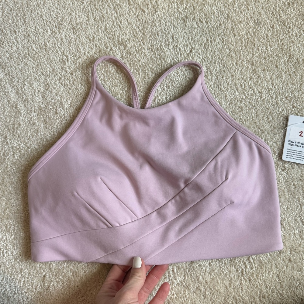 NEW Lululemon Athletica Pink Flow Y Wrap-Front‎ High-Neck Bra Sz 8 Pink Peony